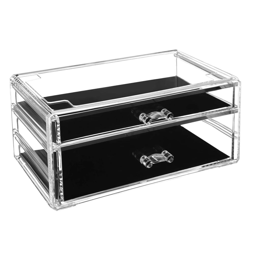 Organizer per trucchi Set di 2 contenitori impilabili per gioielli e trucchi 5 cassetti Organizer per cosmetici in polistirolo trasparente 12_0003526