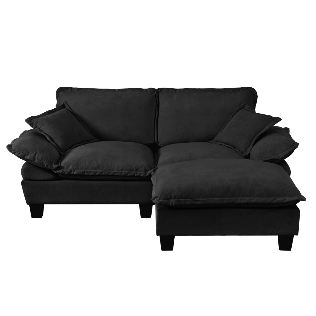 Divano Angolare Modulare con Ottomane ¨C MINIMAL ¨C Chenille Nero, Cuscini Inclusi
