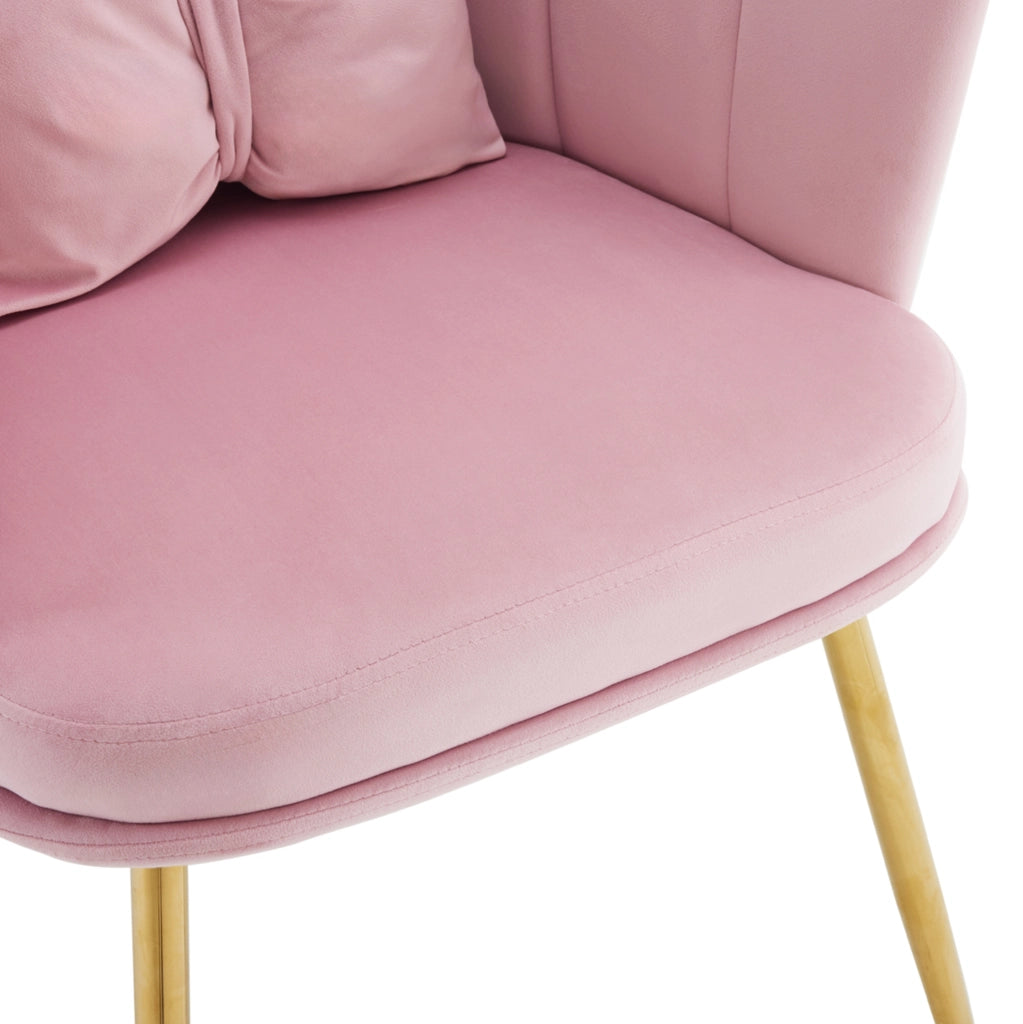 Set di 4 sedie imbottite in velluto rosa con schienale a petalo e gambe in metallo dorato