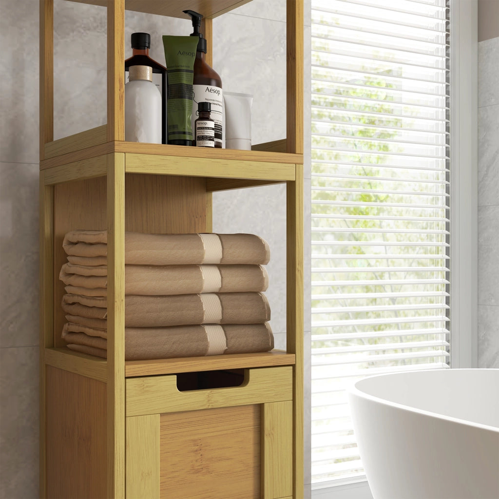 Armadietto per Bagno con Ripiani e Cassetti ¨C zephmum ¨C 30x30x144 cm