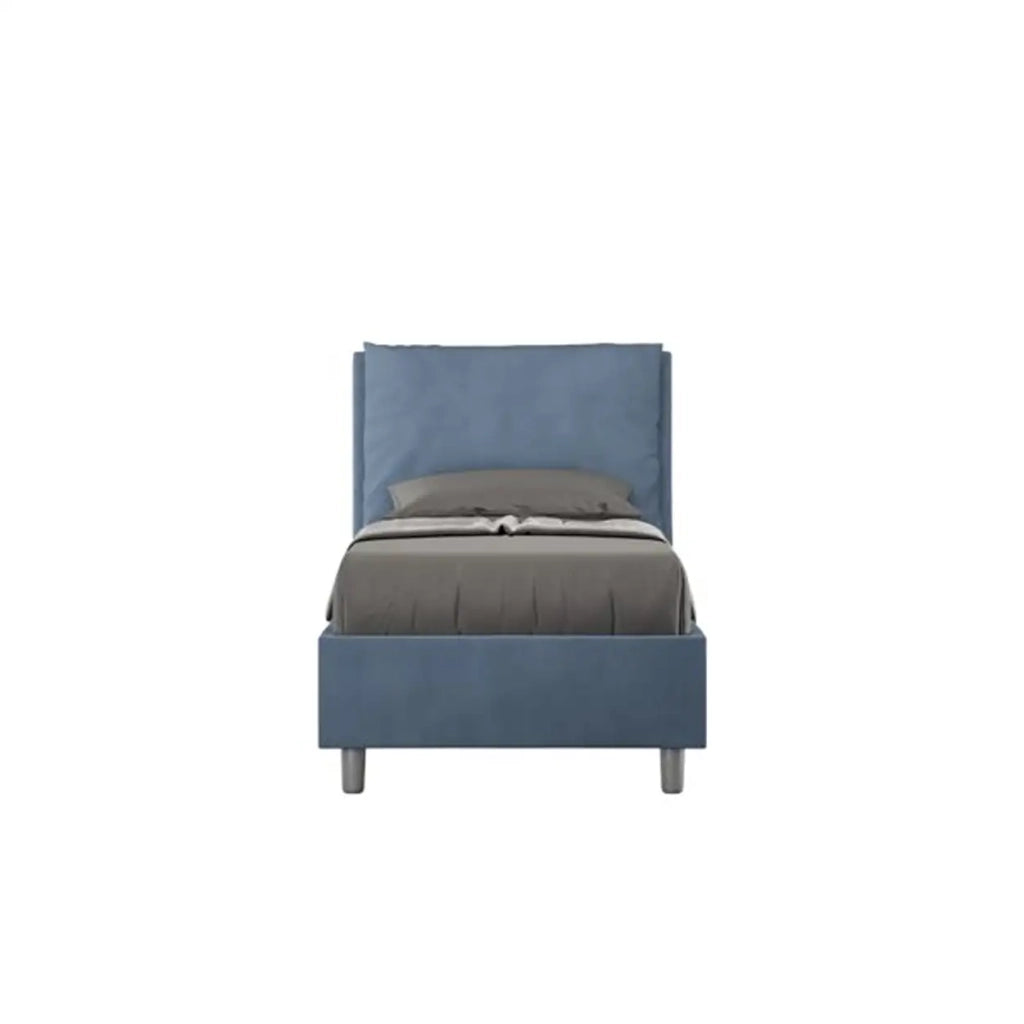 Letto singolo contenitore imbottito 80x190 microfibra blu Antea