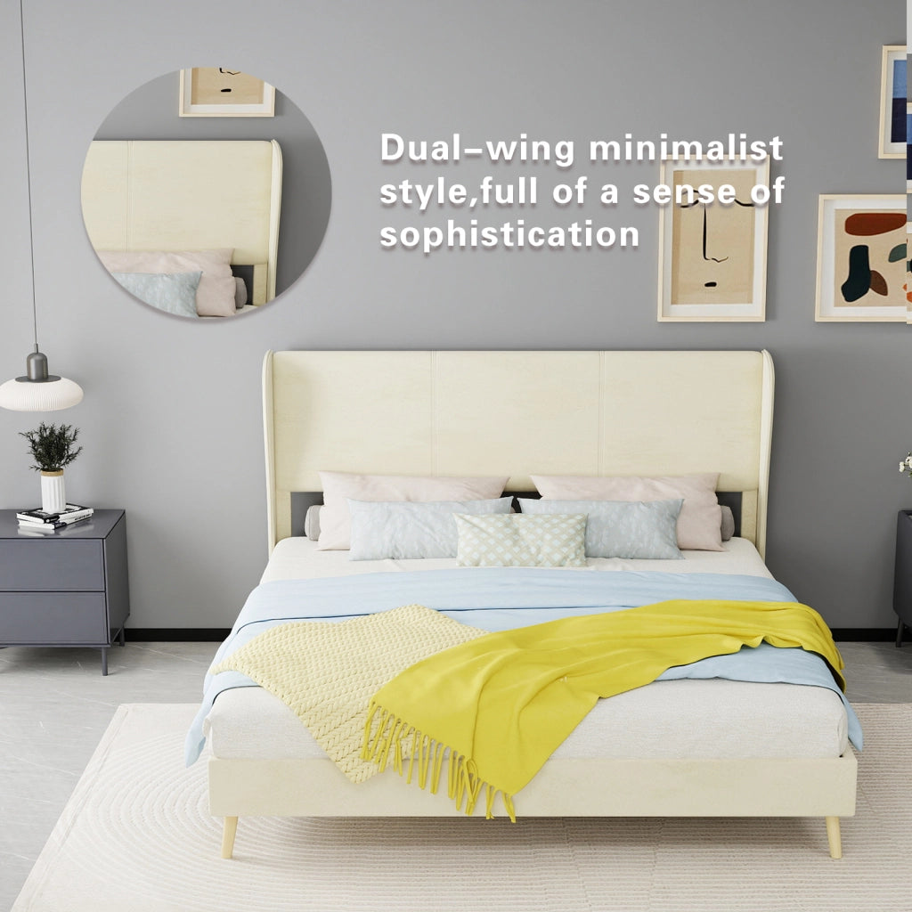 letto imbottito tessuto e metallo beige 160 x 200 cm