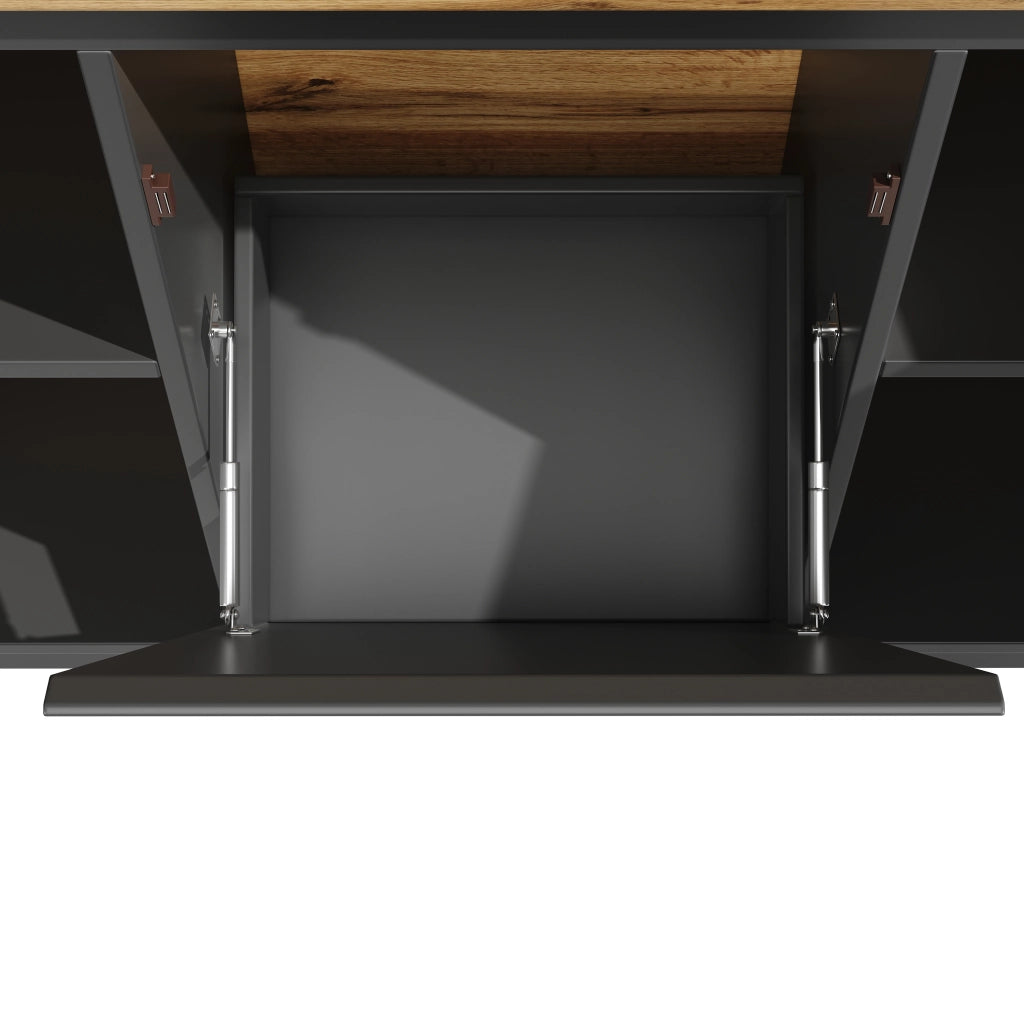 CREDENZA da Cucina 120x40x180 cm con LED e Ante in Acrilico Nera MDF Metallo