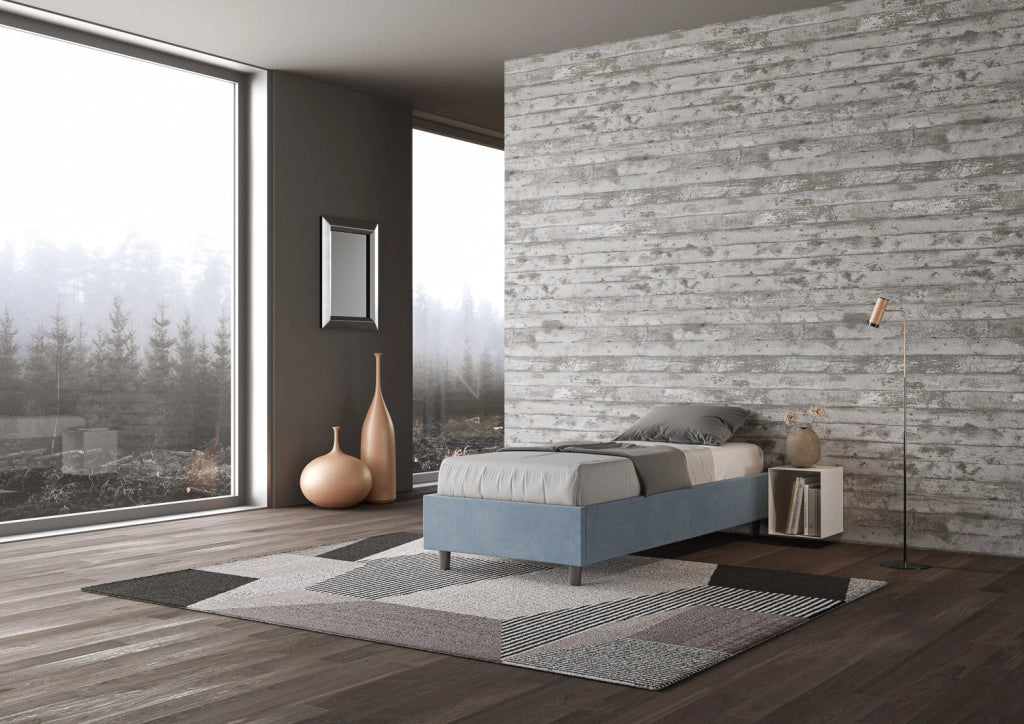 Letto 1 Piazza e Mezzo Sommier 110x190 cm con Rete e Contenitore Azelia Azzurro