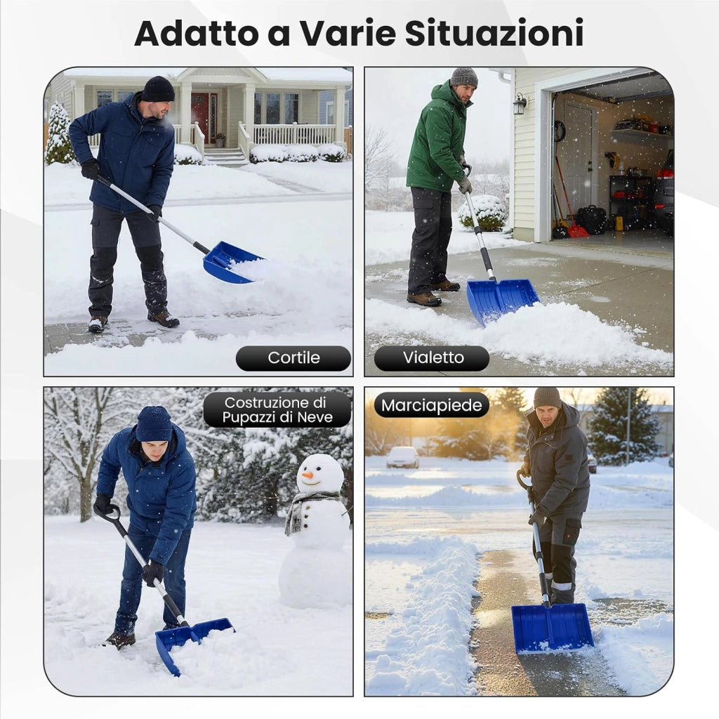 Pala da Neve Portatile, 122 cm Badile da Giardino Staccabile con Manico Ergonomico a D e Raschietto per Ghiaccio in Alluminio, per Vialetto e Auto (Blu + Argento)