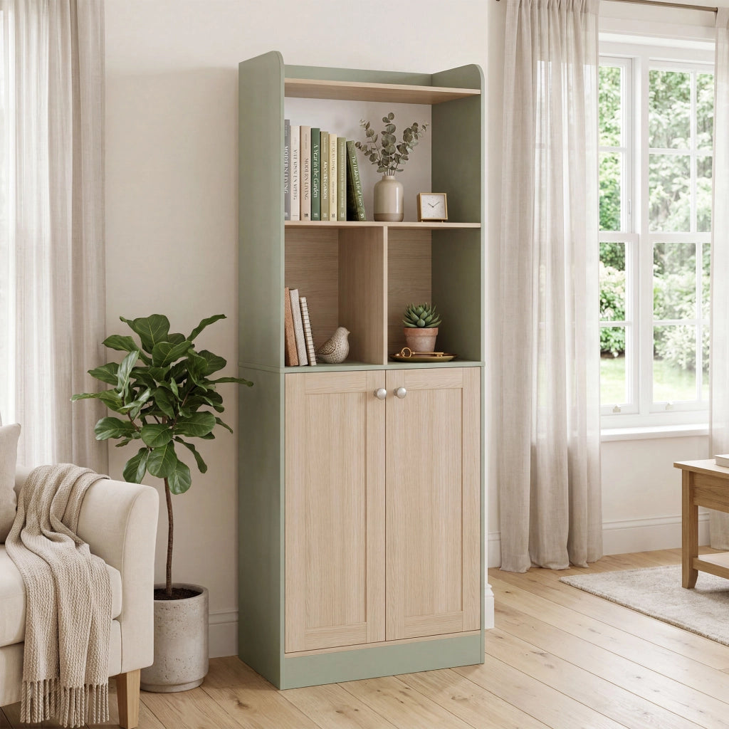Libreria 5 Livelli con 2 Ante ¨C Minimal ¨C Verde 60x30x161 cm