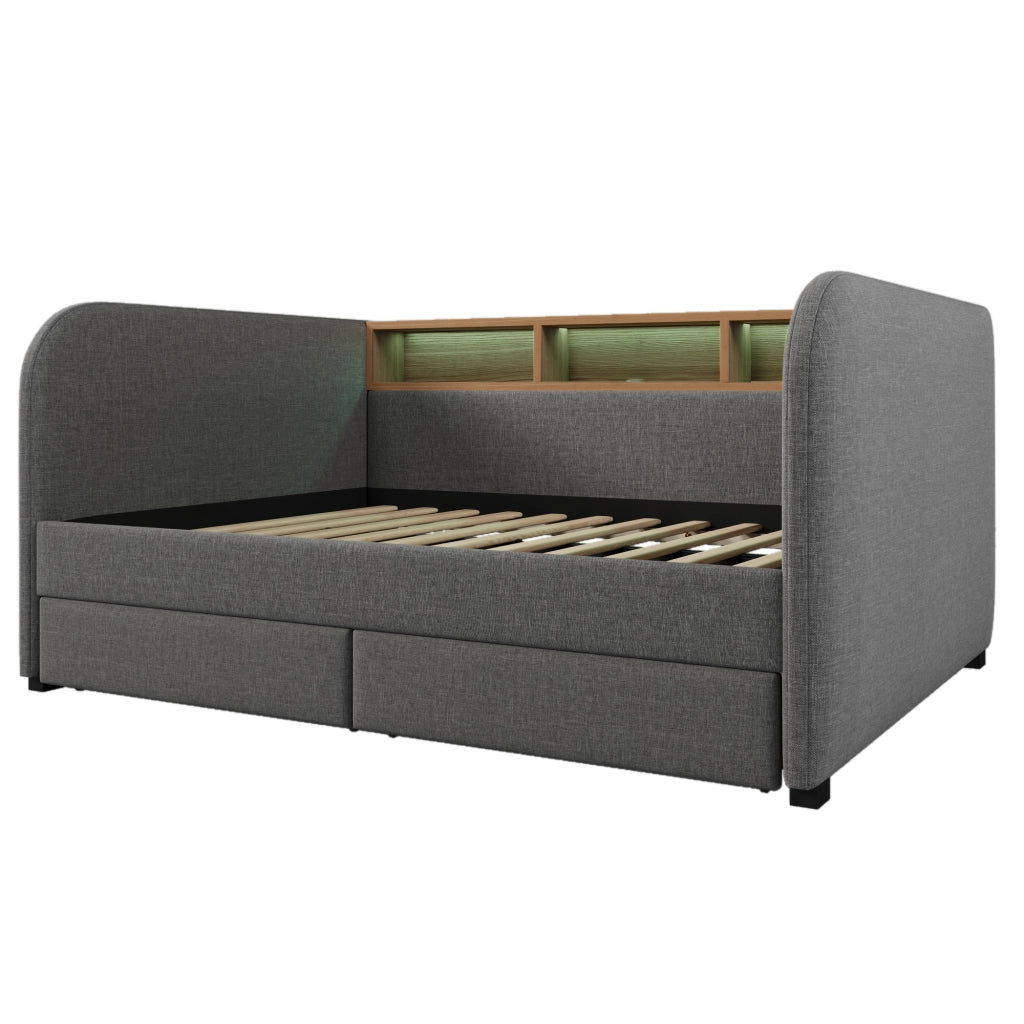 Letto imbottito 140x190 cm grigio con luci LED