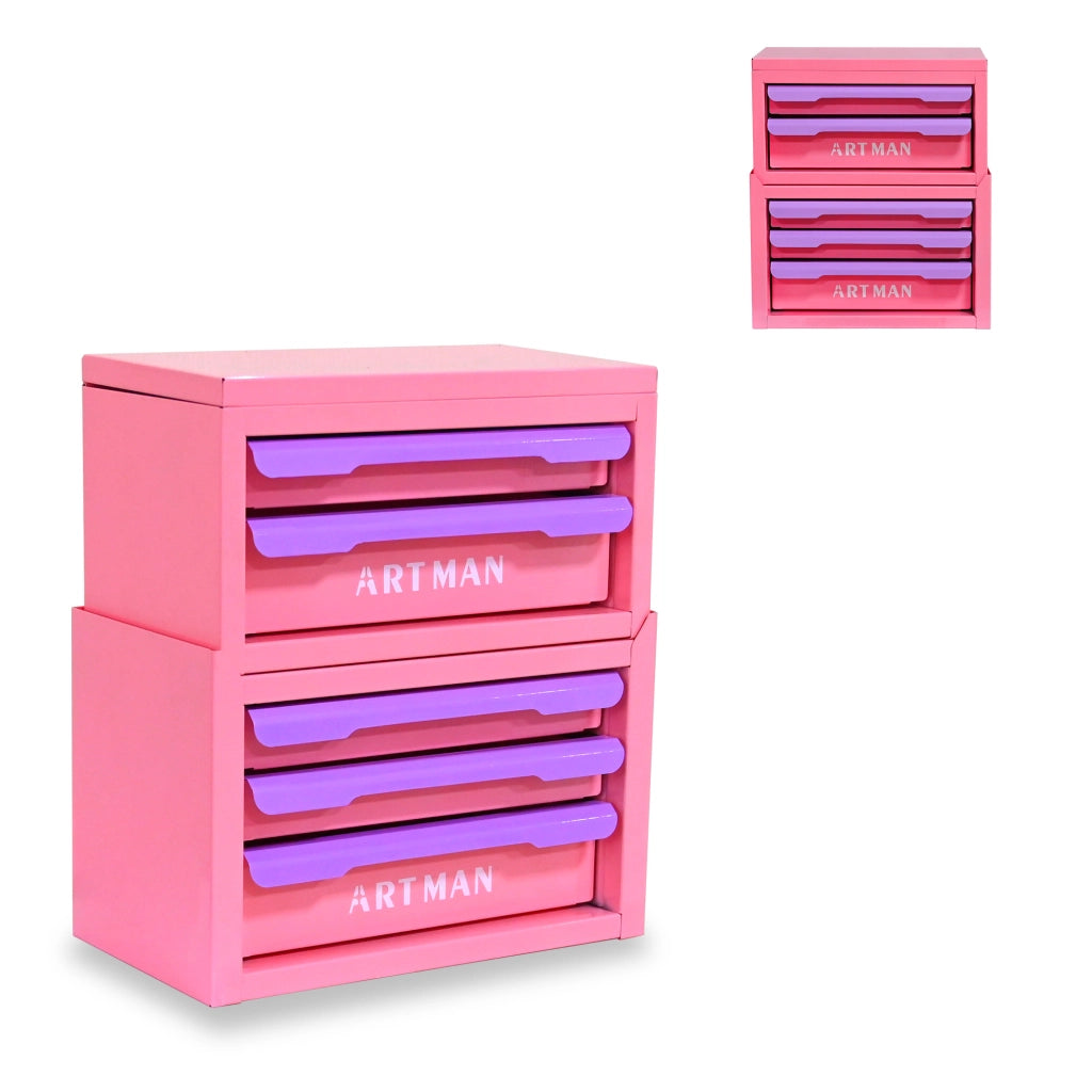 Cassettiera organizer a 5 cassetti in acciaio laminato a freddo rosa e viola per cosmetici e ufficio