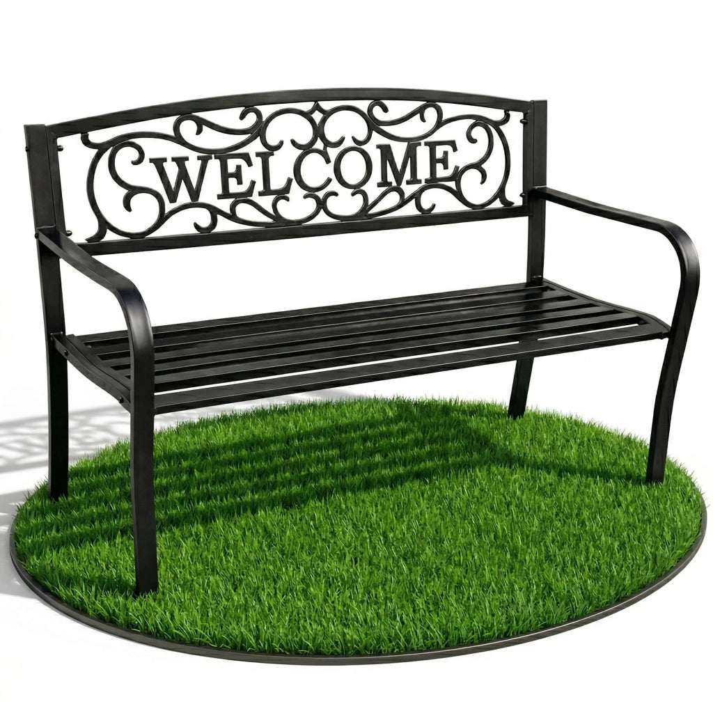 Panchina da giardino nera IRYS con gambe in acciaio e schienale in ghisa larghezza 127 cm