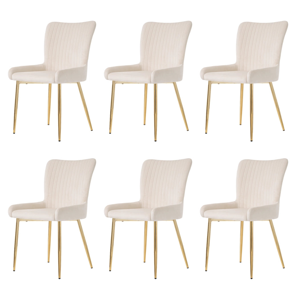 Set da 6 sedie da pranzo in velluto beige con gambe in metallo color oro