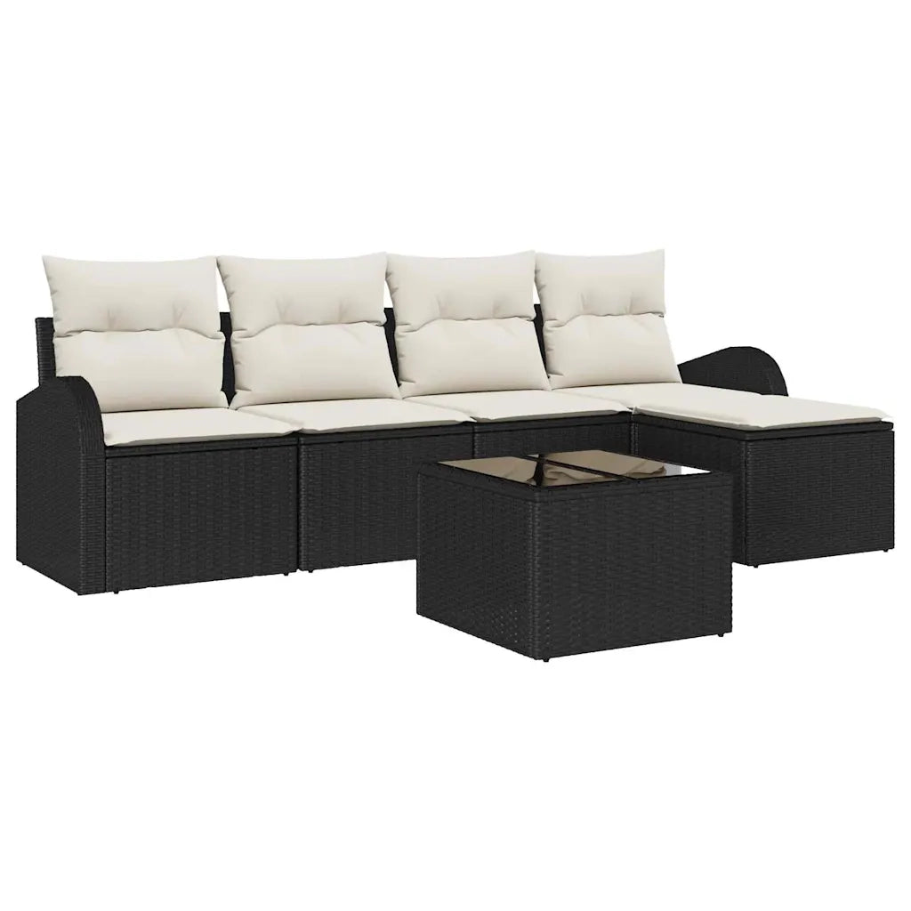 Set di divani con cuscino 6 pcs Nero e Bianco polyrattan