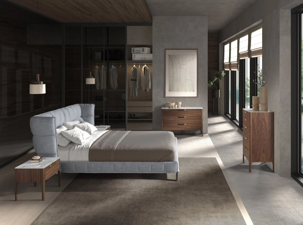 Letto in tessuto grigio-bluastro chiaro