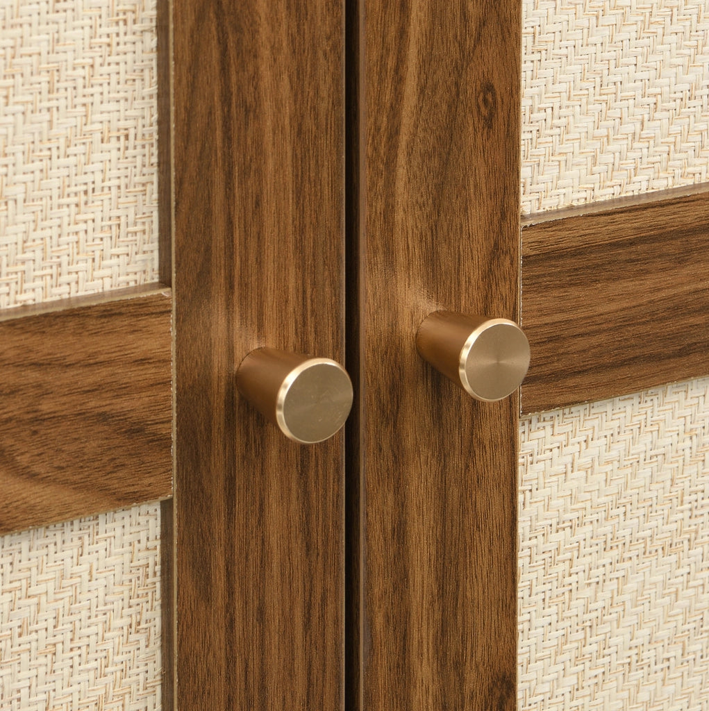 ARMADIO 2 ante e 2 cassetti 80x55x180 cm effetto noce e rattan beige