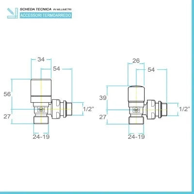 Kit valvola termostatica e detentore cromo con raccordo rame 12 mm