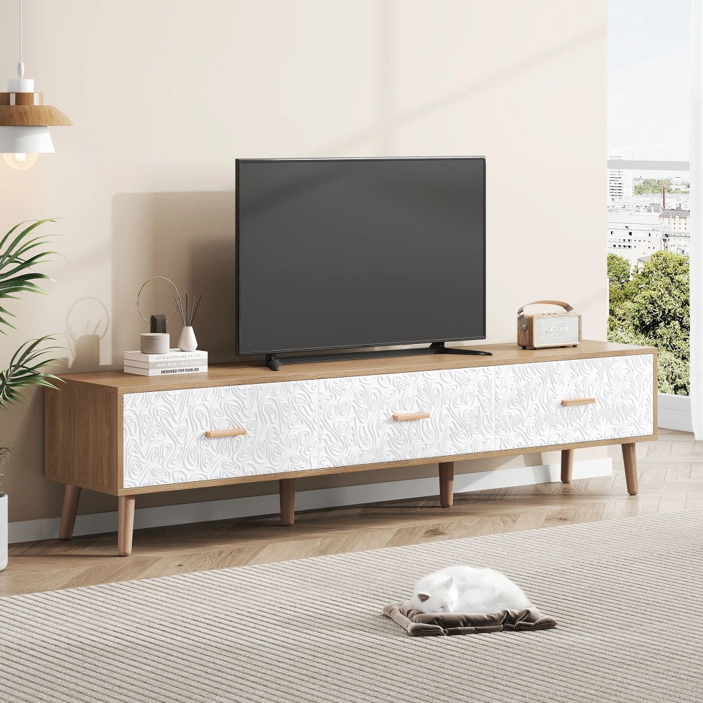 MOBILE TV 150x39x35 cm Bianco e Legno con 3 Cassetti