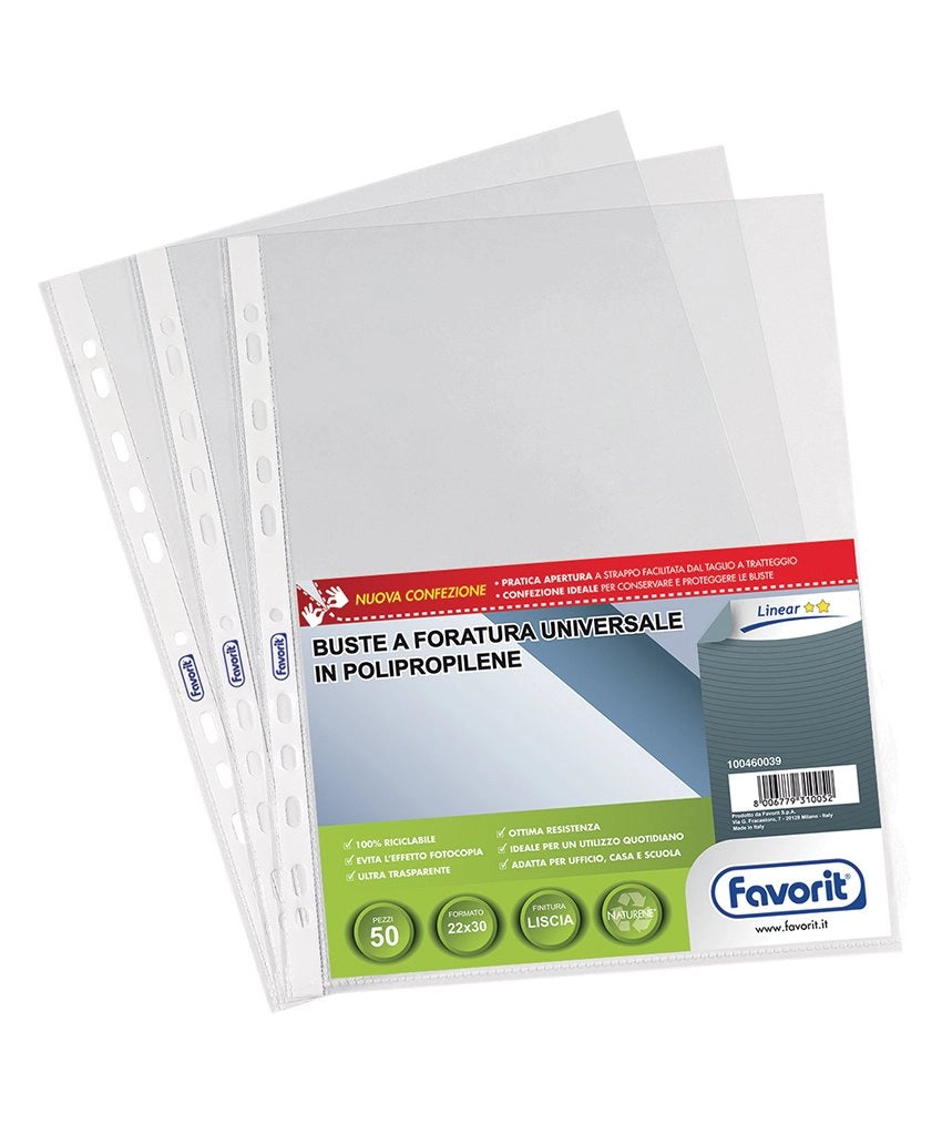 BUSTA FORATA UNIVERSALE LUCIDA A4 - 22 x 30 cm - BricoGo