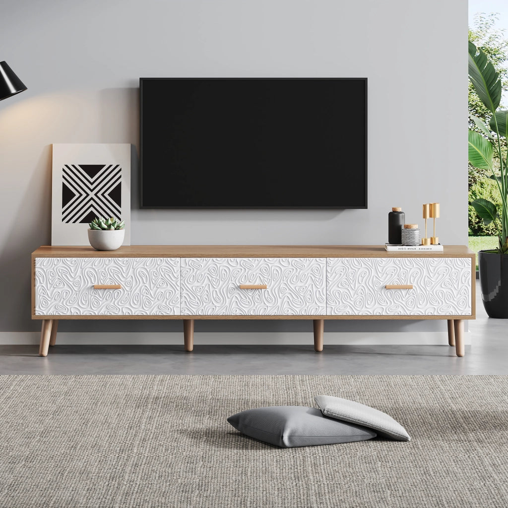 MOBILE TV 150x39x35 cm Bianco e Legno con 3 Cassetti