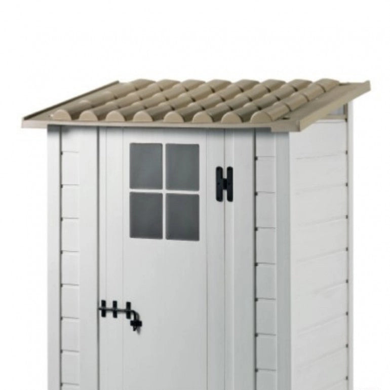 Casetta da Giardino in Resina Tuscany Evo 100 con 1 porta centrale, Pavimentazione inclusa, colore Beige, 95x139x201h cm