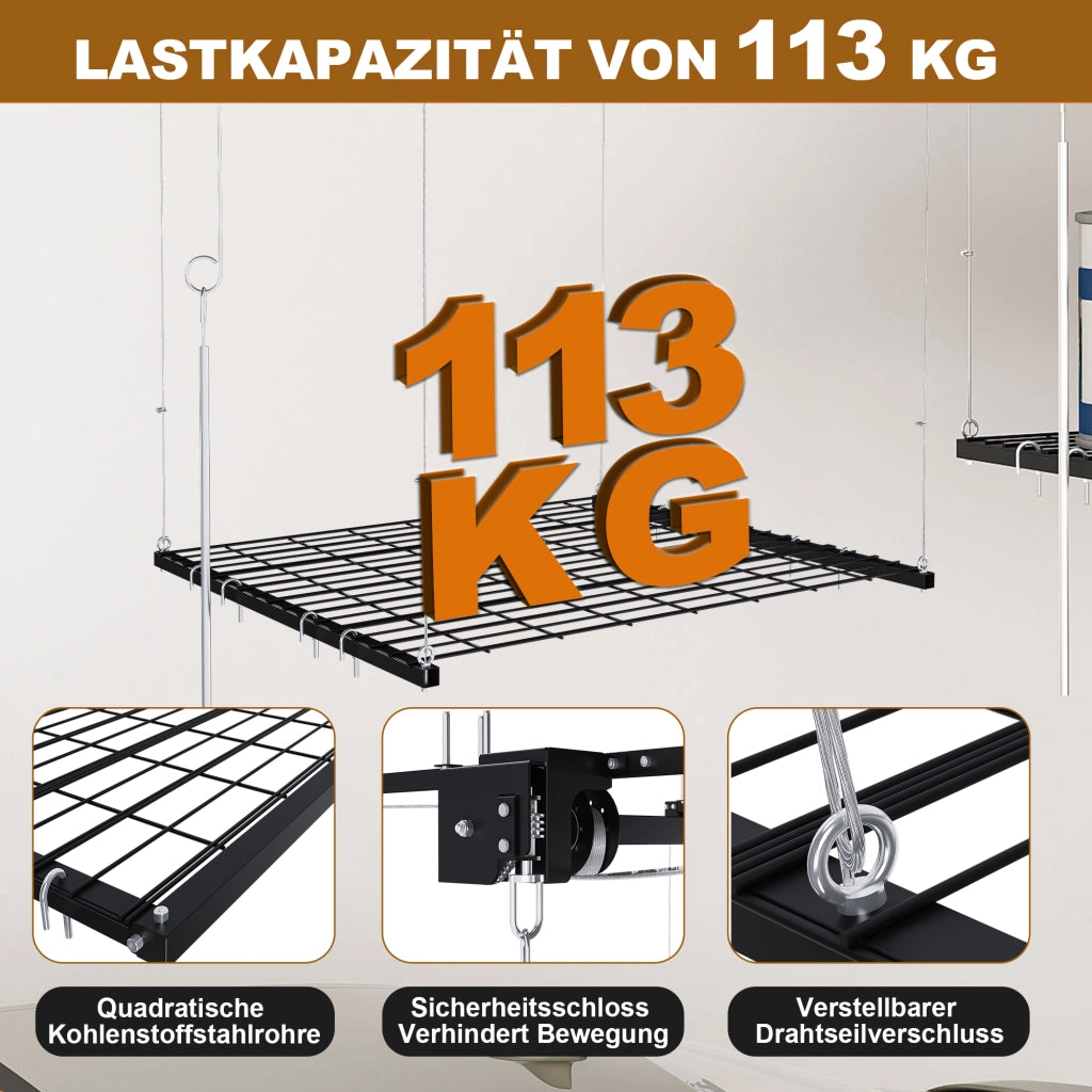 Scaffale da soffitto per garage ¨C Minimal ¨C Acciaio 120x120cm capacit¨¤ 113kg per altezze 3-3.6m