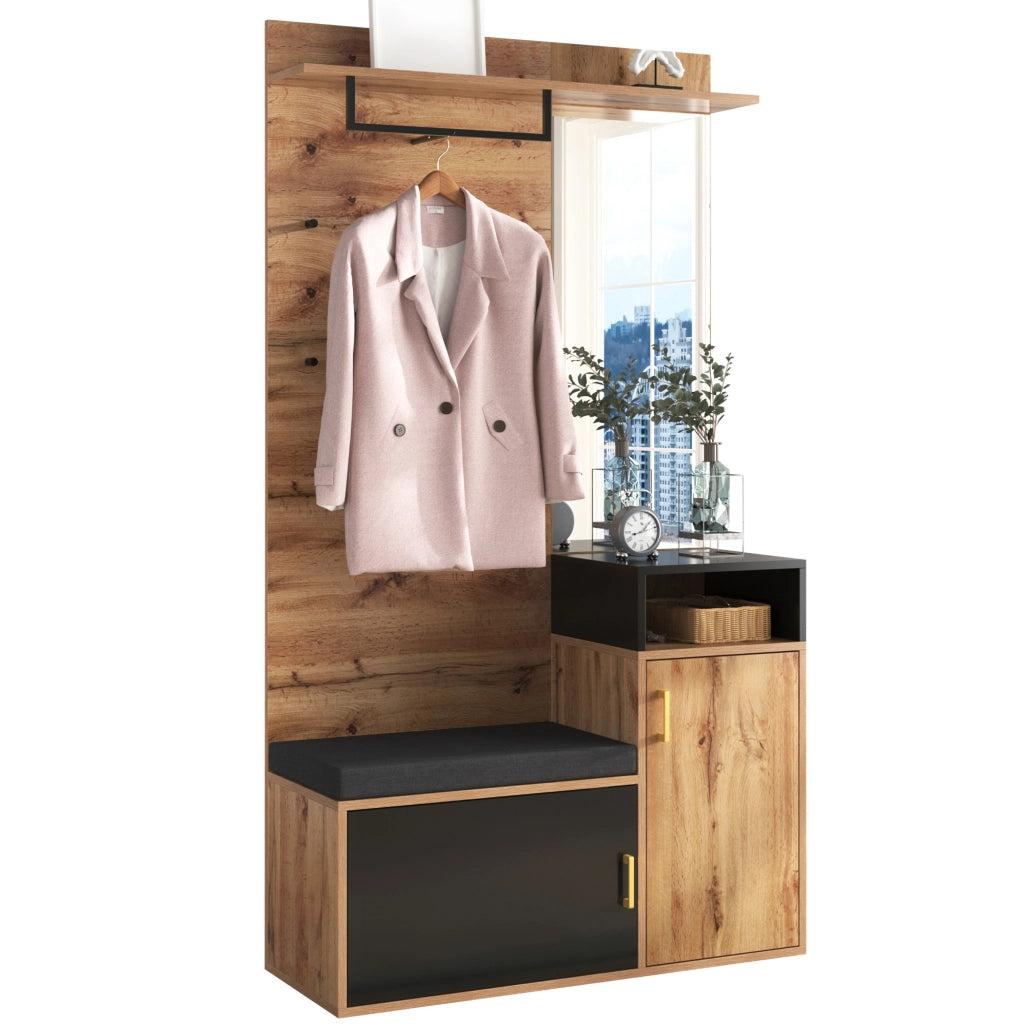 Set da ingresso 2 pezzi con scarpiera, specchio e panca