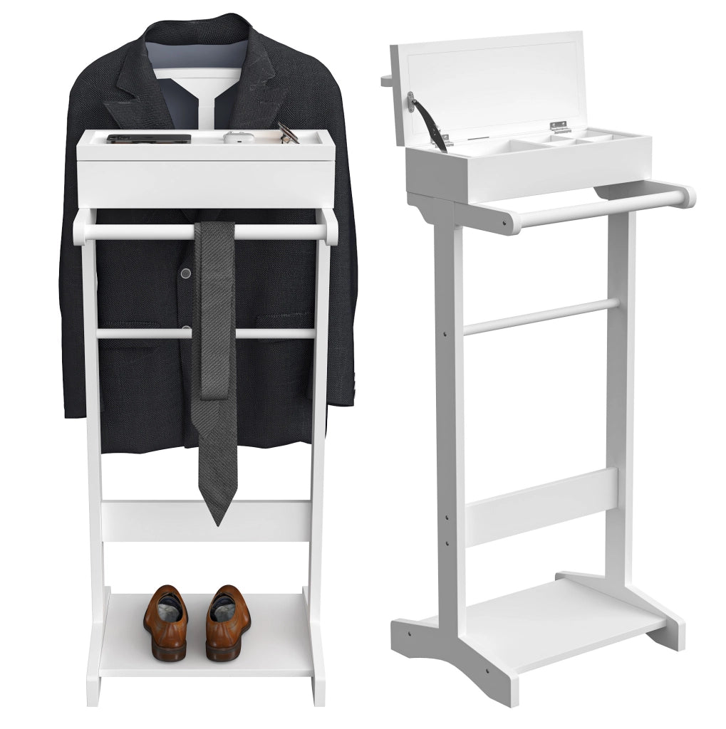Appendiabiti portatile bianco in MDF con barra in legno massello e organizer con cassetto