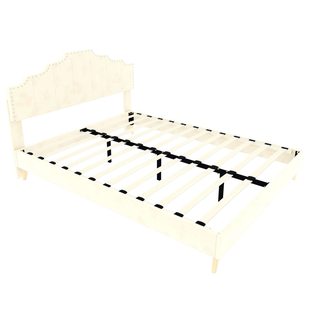 Letto moderno minimalista 160x200 cm beige con testiera imbottita e materasso incluso