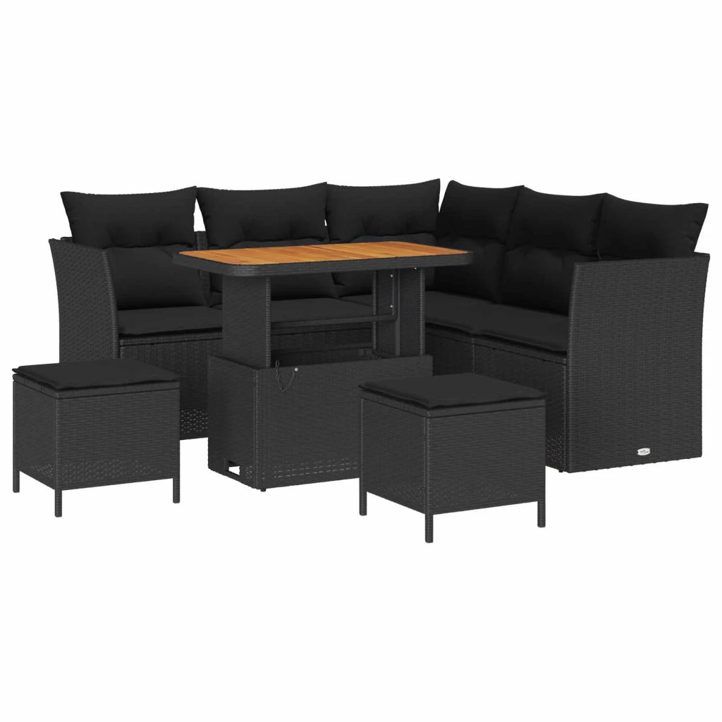 Set Divano da Giardino con cuscino con archiviazione 8 pcs Nero 3363434