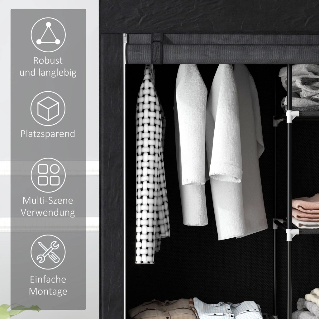 Armadio in tessuto con 6 ripiani e barra appendiabiti con zip per camera da letto struttura in acciaio nero 103 × 43 × 162,5 cm