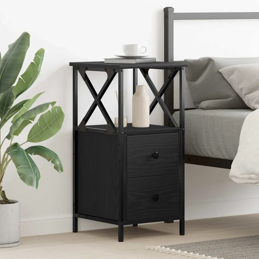 Comodino | Armadio da Notte | Mobiletto da notte con cassetto Rovere Nero 34 x 35,5 x 70 cm