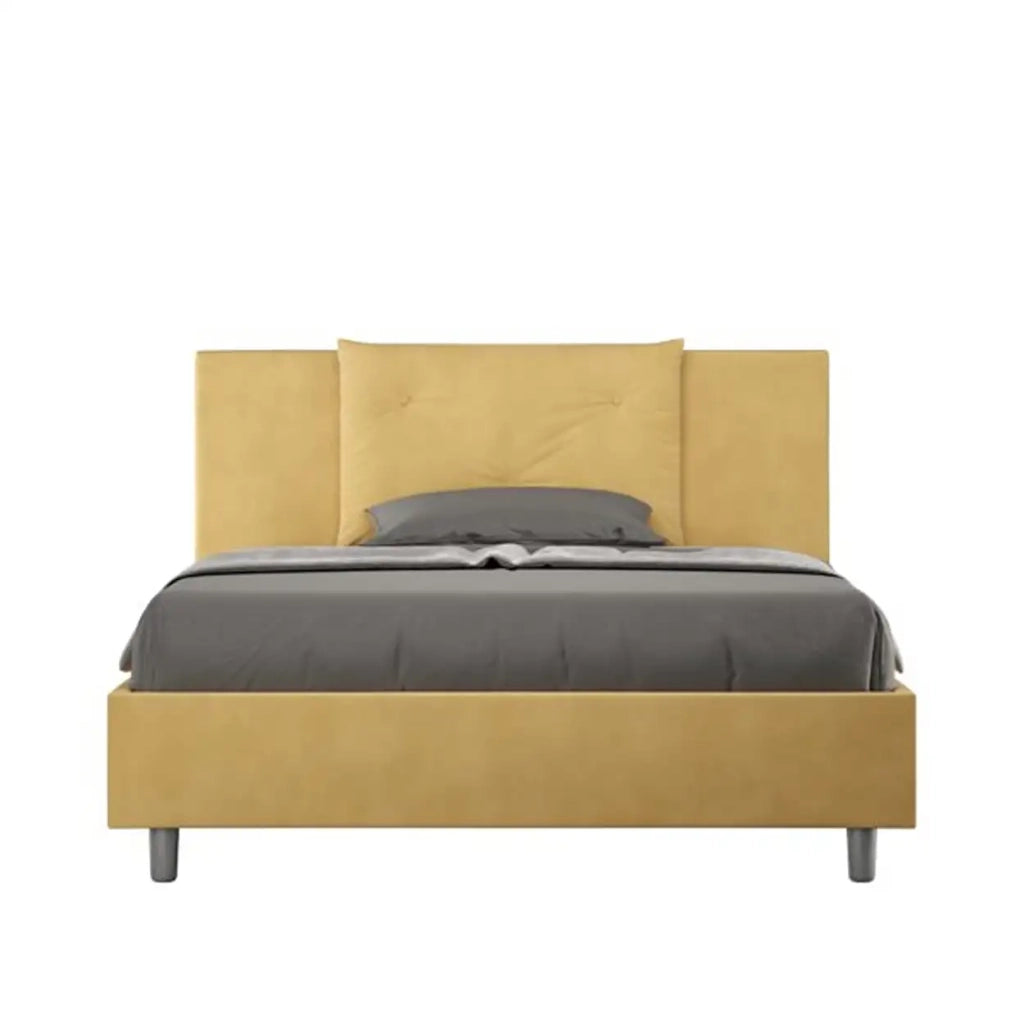 Letto matrimoniale francese con rete imbottito 140x210 microfibra ocra Appia