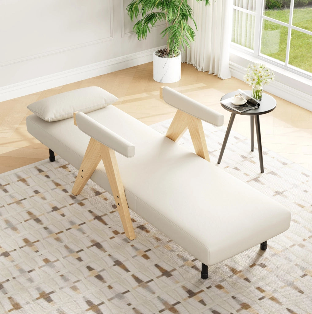 Poltrona letto 87x64x60 cm beige in poliestere, schienale regolabile
