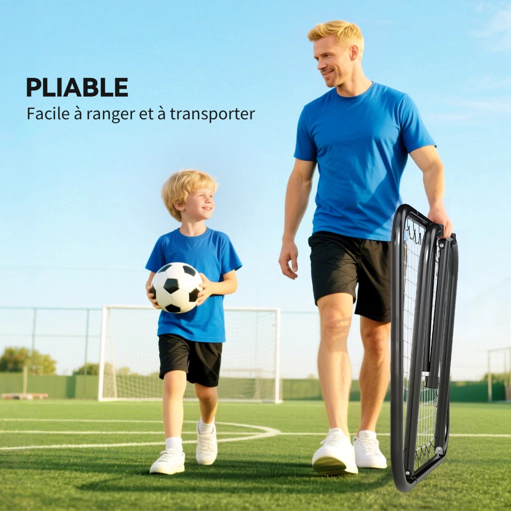 Rete da Rimbalzo per Calcio Rebounder Regolabile e Pieghevole in PE Nero e Bianco con 4 Picchetti 78 x 84 x 78 cm