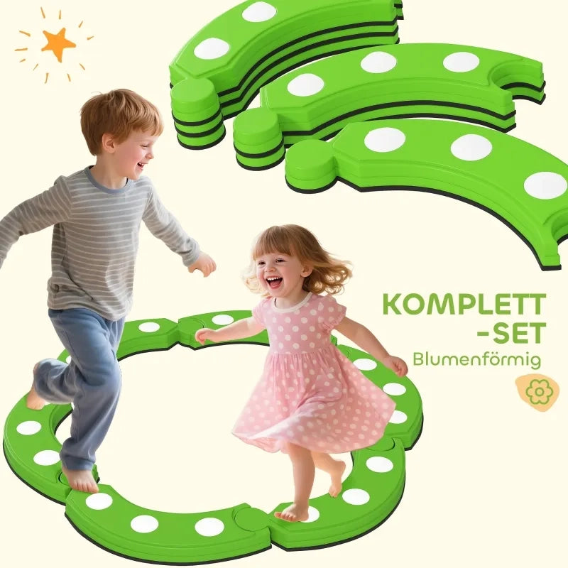 Trave di equilibrio, 6 segmenti curvi, rilievi sensoriali, portata 50 kg, verde