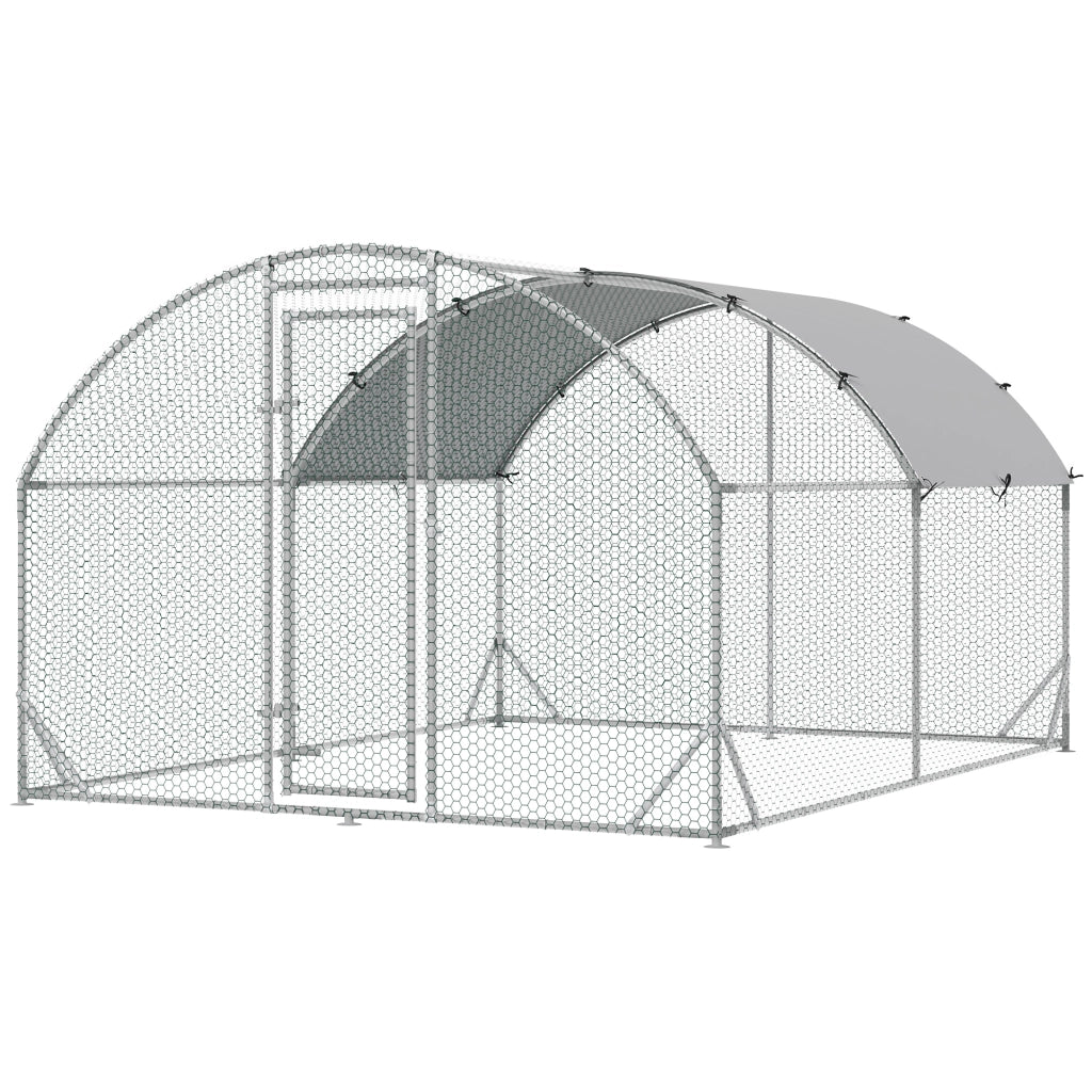 Recinto per Animali da Giardino ¨C Xylo ¨C Metallo Galvanizzato con Tetto Anti UV 280x380x197 cm Argento