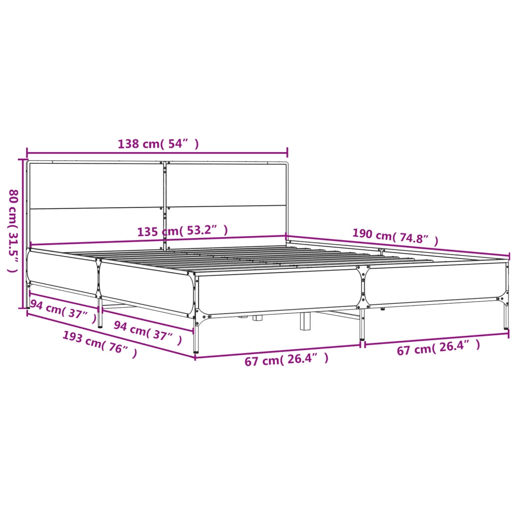 Giroletto-Struttura Letto Rovere Fumo 135x190 cm in Legno Multistrato Metallo 511867