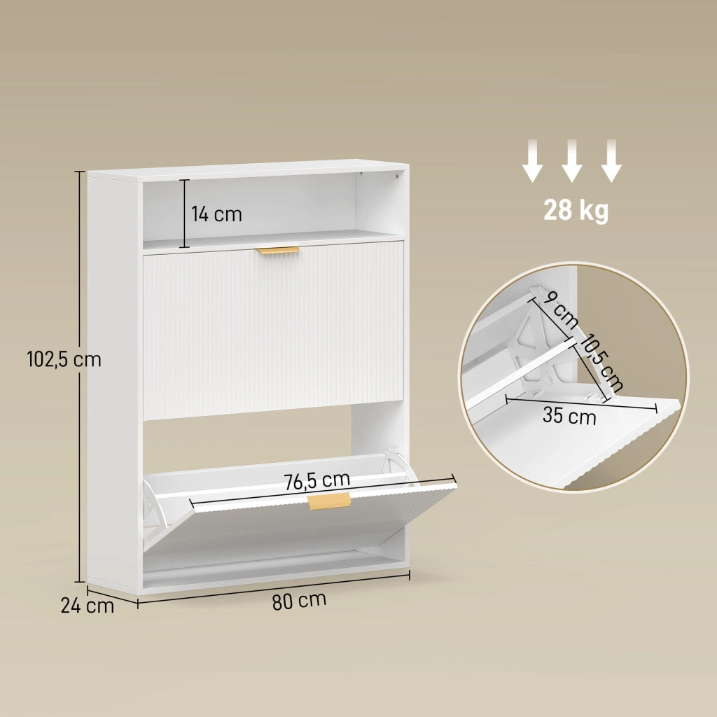Scarpiera Salvaspazio con 2 Ante e Ripiano ¨C Minimal ¨C Bianco 80x30x100