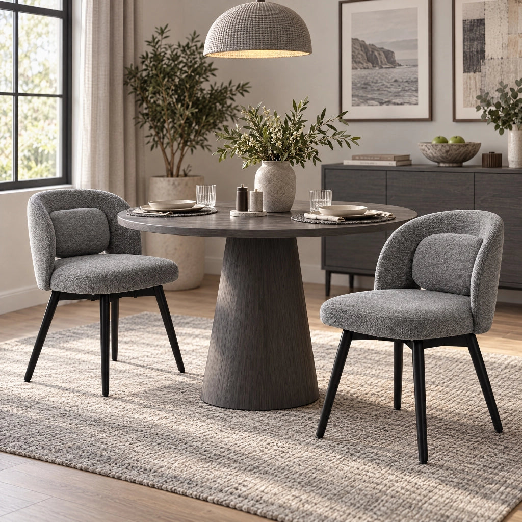 Set di 2 Sedie da Pranzo Girevoli a 360°, Imbottite in Legno, Grigie