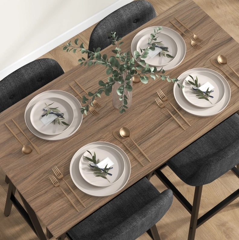 Tavolo alto 120x60 cm grigio scuro – 4 sgabelli imbottiti, stile industriale