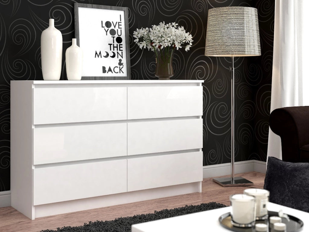 Cassettiera AKORD K140 Bianca 138 cm 6 cassetti 138x40x77 cm