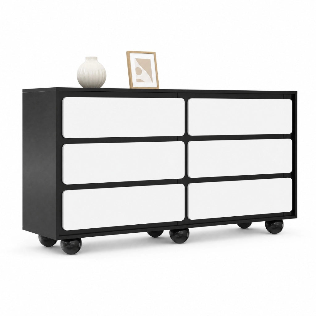 Cassettiera moderna 6 cassetti bianco e nero 140x38x74,5 cm