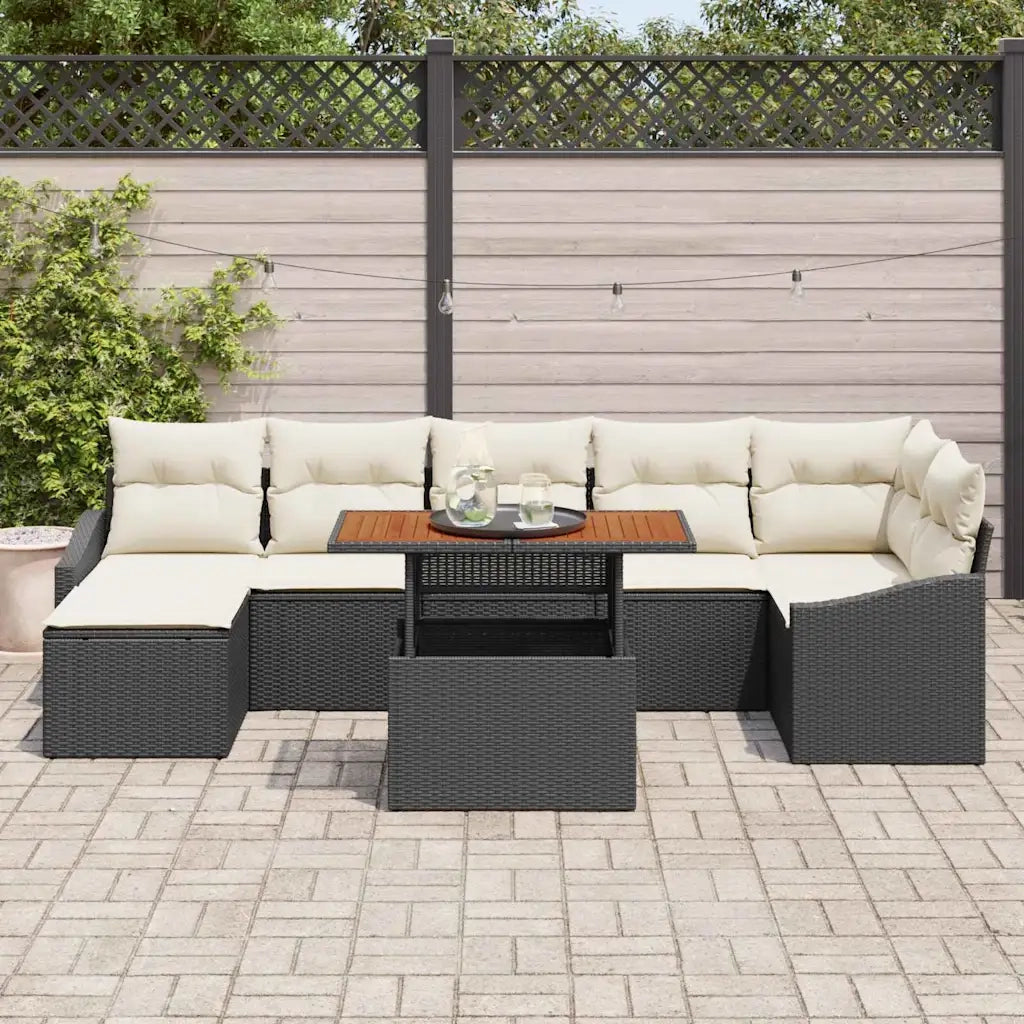 Set Divano da Giardino con archiviazione 8 pcs Nero Poly Rattan