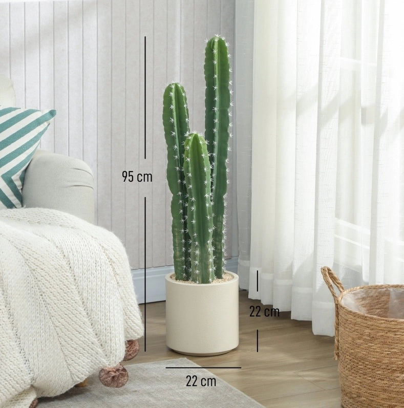 Pianta artificiale cactus ULEVR 95 cm con vaso decorativo ?22x22 cm, verde