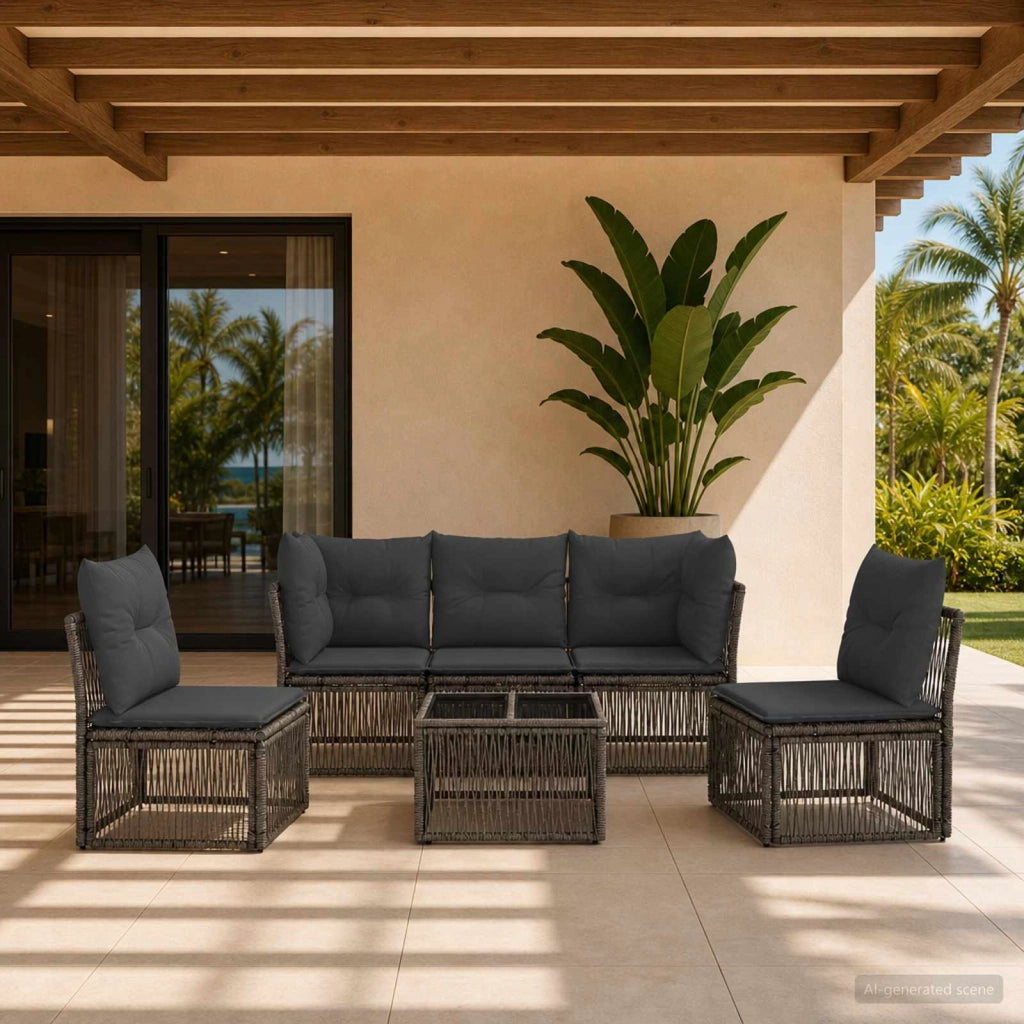 Set Divano da Giardino 6 pz Grigio polyrattan 3434156