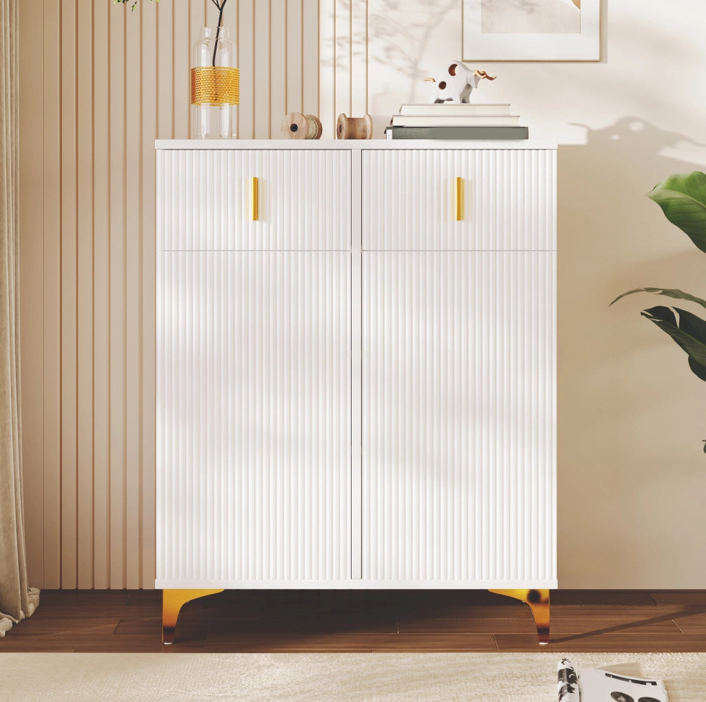 Madia bianca 83x35x101 cm con 2 cassetti; 2 ante e ripiani regolabili HOMVRA