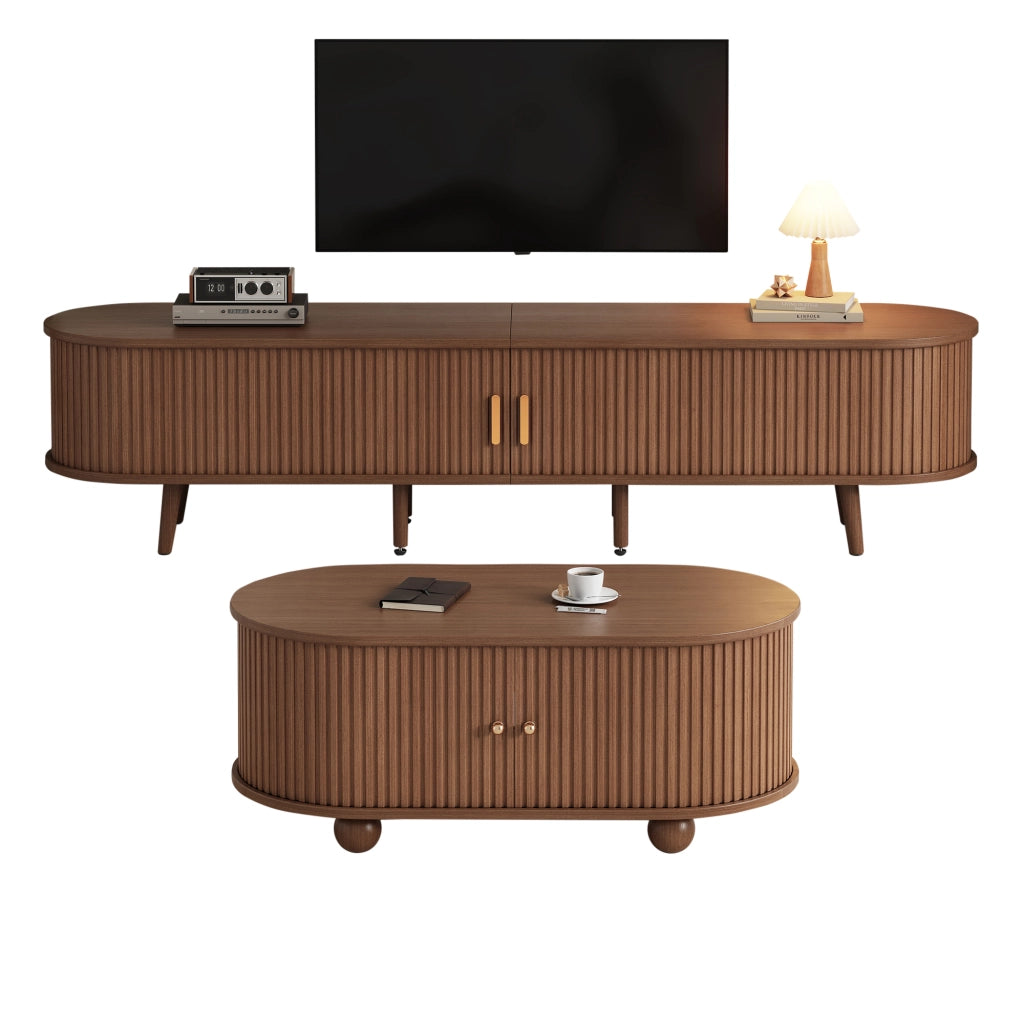 Set mobile TV e tavolino da caff¨¨ ¨C Minimal ¨C colore noce, MDF, 2 pezzi