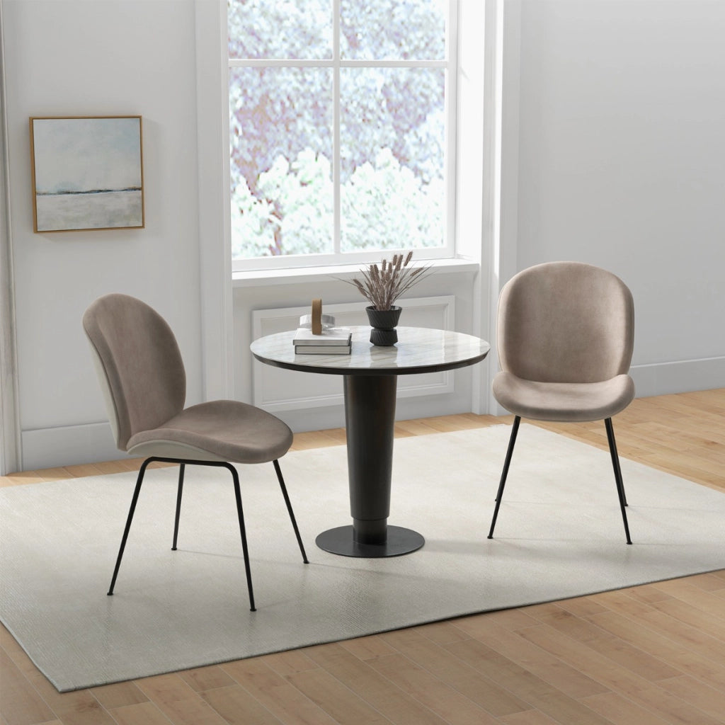 Set di 2 sedie da pranzo in velluto con base in metallo, Set di sedie da cucina moderne imbottite Marrone-Sedie da pranzo