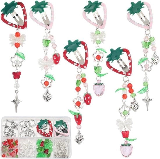 Set di Spille per Capelli DIY Plus - Tema Frutta - Con Perle - Per Donne - Adatto a Diversi Tipi di Capelli - 6 Set