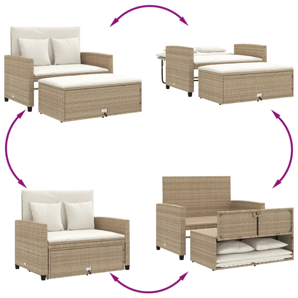 Divano da Giardino con Cuscini a 2 Posti Beige in Polyrattan 365135