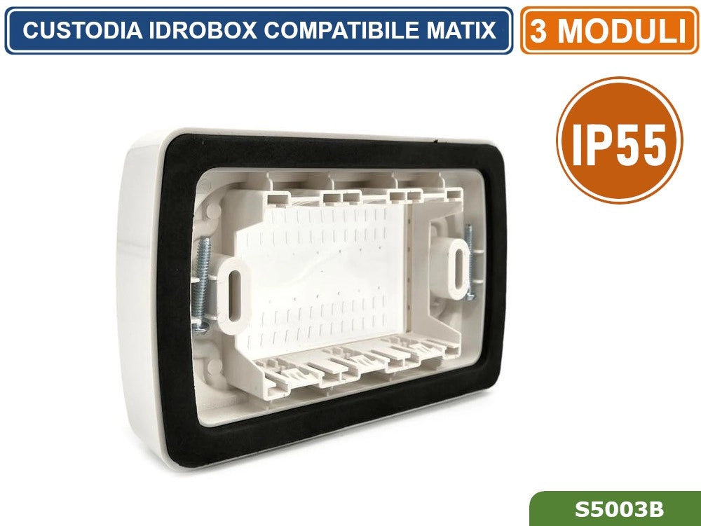 PLACCA COPERTURA STAGNA 3M  IDROBOX 3 MODULI BIANCA IP55 COMPATIBILE SERIE BTICINO MATIX