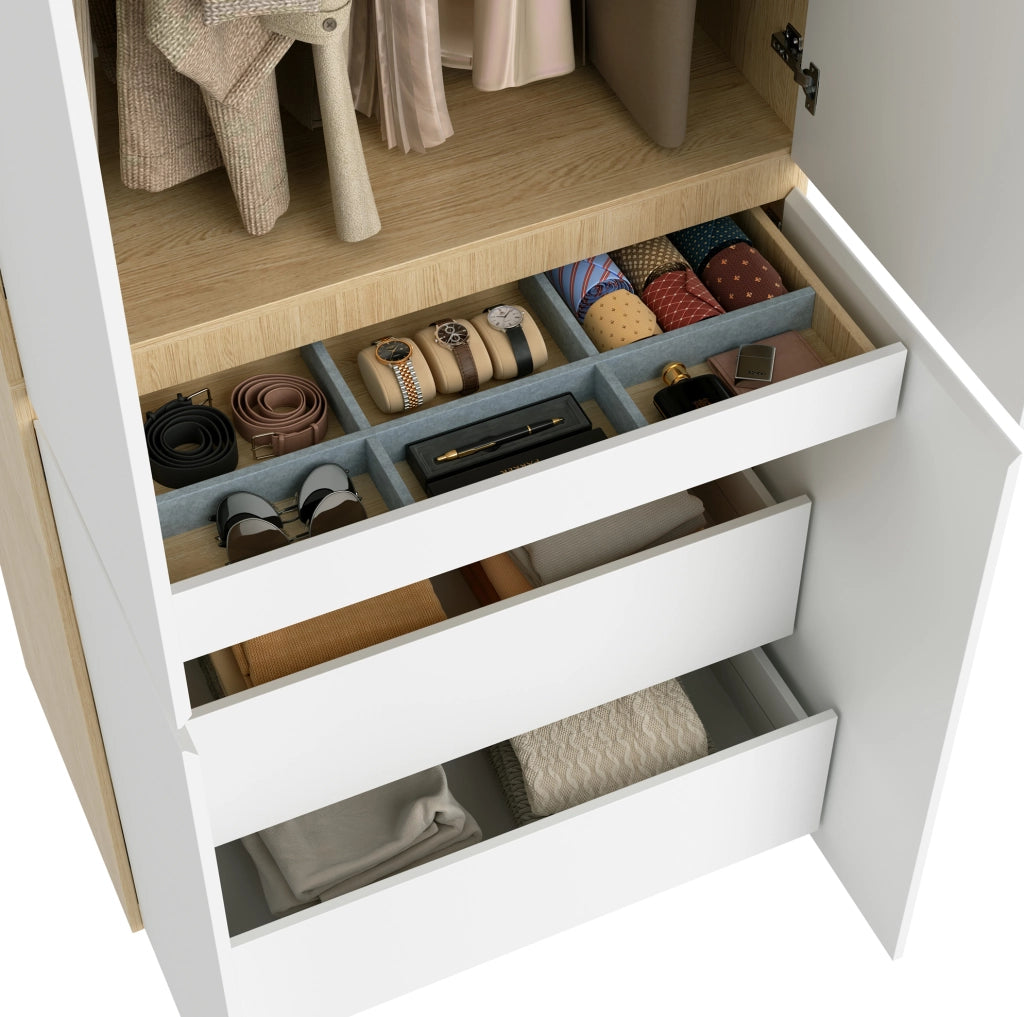 Armadio guardaroba con cassetto portagioie; 90 x 50 x 200 cm; MDF e truciolare; bianco
